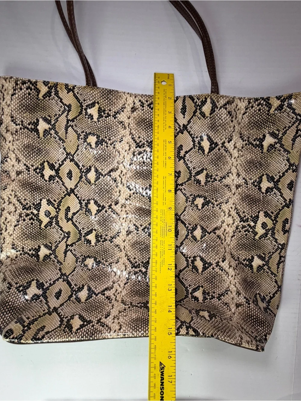 DSW Snake-Pattern Tote in Cream and Brown